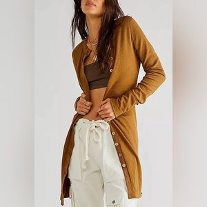 FREE PEOPLE Gia Cardi-Size XS - Warm Tobacco Ribbed Longline Cardigan Dress-NWT